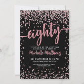 Achtzig Schwarze Rose Gold Glitzer 80. Geburtstag Einladung (Vorderseite)