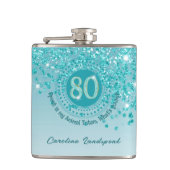 Achtzig und Aquamarin Blue Glitzer & Drink Angebot Flachmann (Vorderseite)