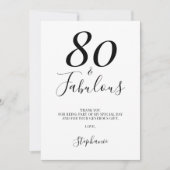 Achtzig und Fabelhaft 80. Geburtstagsfeier Dankeskarte (Vorderseite)