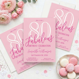 Achtzig und Fabelhaft Rosa 80. Geburtstag Einladung