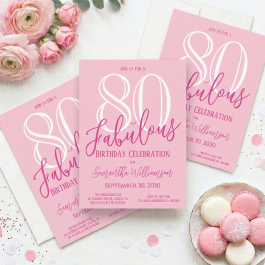 Achtzig und Fabelhaft Rosa 80. Geburtstag Einladung