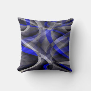 Achtziger Groovy Royalblau und Grau gebogene Linie Kissen