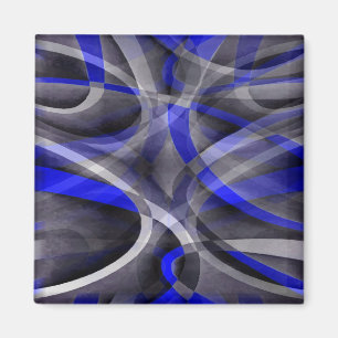 Achtziger Groovy Royalblau und Grau gebogene Linie Magnet