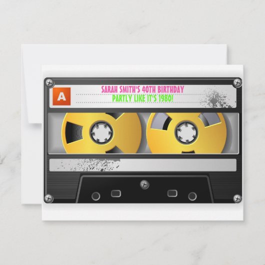 Achtzigerjahre inspirierter Geburtstag Einladung (Vorderseite)