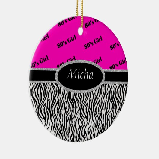 Achtzigerjahre Mädchen-Neonrosa u. Zebra-Monogramm Keramikornament (Rechts)