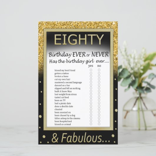 Achtzigjähriges Ever oder Niemals Spiel (Stehend Vorderseite)