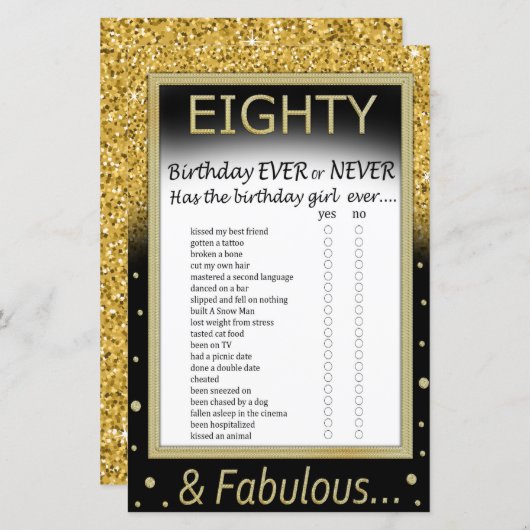 Achtzigjähriges Ever oder Niemals Spiel (Vorne/Hinten)