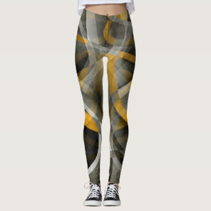 Achziger Retro Senfgelb und Grau Abstract Cu Leggings