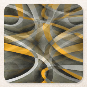 Achziger Retro Senfgelb und Grau Abstract Cu Rechteckiger Pappuntersetzer