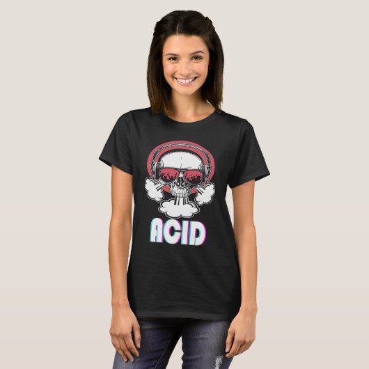 Acid Disco Music Techno Trance Skull T-Shirt (Vorne ganz)