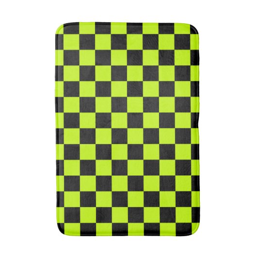 Acid green black checkerboard pattern badematte (Vorderseite Vertikal)