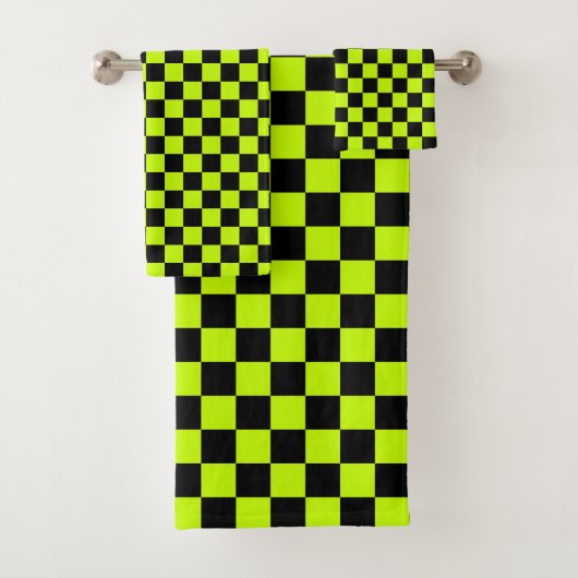 Acid green black checkerboard pattern badhandtuch set (Insitu)