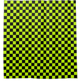 Acid green black checkerboard pattern duschvorhang