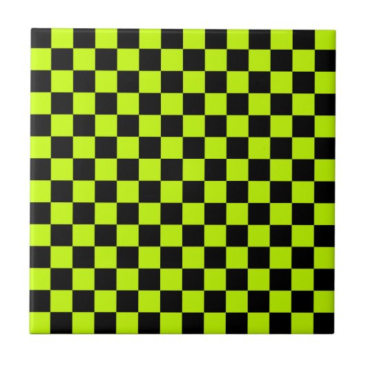 Acid green black checkerboard pattern fliese (Vorderseite)