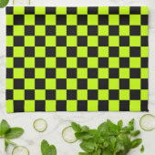 Acid green black checkerboard pattern geschirrtuch (Gefaltet)