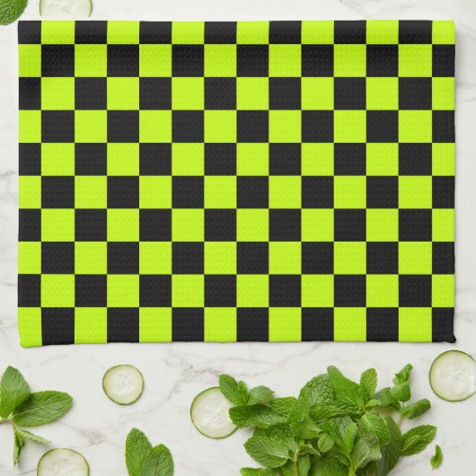 Acid green black checkerboard pattern geschirrtuch (Gefaltet)