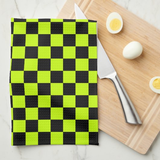 Acid green black checkerboard pattern geschirrtuch (Viertel Falte)