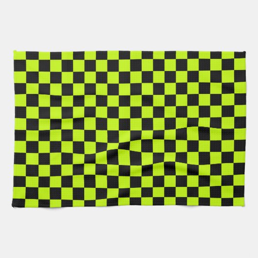 Acid green black checkerboard pattern geschirrtuch (Horizontal)