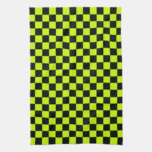 Acid green black checkerboard pattern geschirrtuch (Vertikal)
