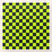 Acid green black checkerboard pattern glasuntersetzer (Vorderseite)