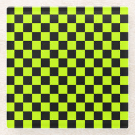 Acid green black checkerboard pattern glasuntersetzer