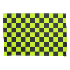 Acid green black checkerboard pattern kissenbezug