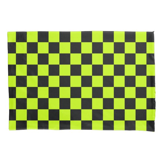 Acid green black checkerboard pattern kissenbezug (Vorderseite-Links)