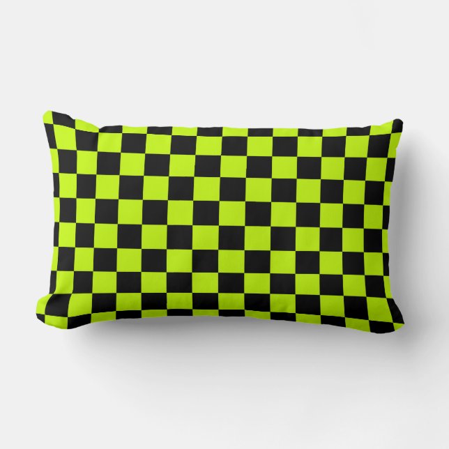 Acid green black checkerboard pattern lendenkissen (Vorderseite)