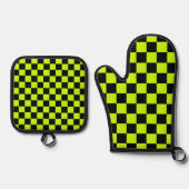 Acid green black checkerboard pattern ofenhandschuh & Topflappen-Set (Vorderseite)