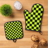 Acid green black checkerboard pattern ofenhandschuh & Topflappen-Set (Oben Unten)
