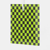 Acid green black checkerboard pattern ornament aus glas (Vorderseite links)