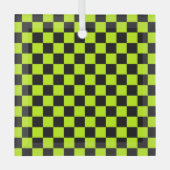 Acid green black checkerboard pattern ornament aus glas (Vorderseite)