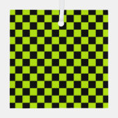 Acid green black checkerboard pattern ornament aus glas (Rückseite)