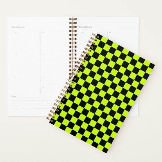 Acid green black checkerboard pattern planer (Anzeige)