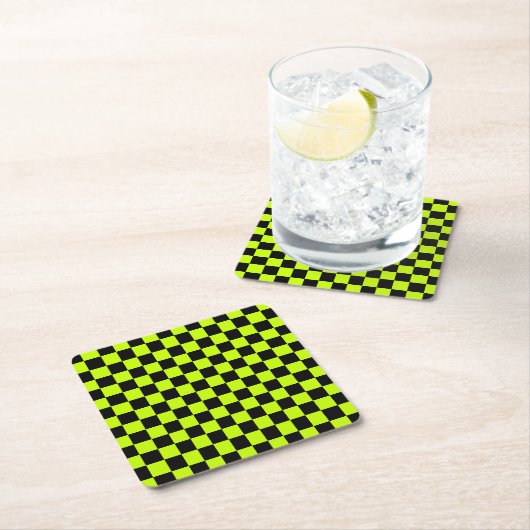 Acid green black checkerboard pattern rechteckiger pappuntersetzer (Vor Ort)