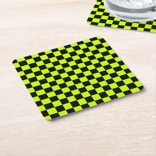 Acid green black checkerboard pattern rechteckiger pappuntersetzer (angewinkelt)