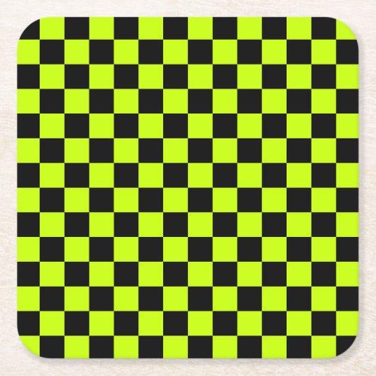 Acid green black checkerboard pattern rechteckiger pappuntersetzer (Vorderseite)