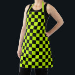 Acid green black checkerboard pattern schürze<br><div class="desc">A vibrant checkerboard pattern with alternating neon yellow and black squares creates a striking geometric design,  conveying a bold and energetic tone.</div>