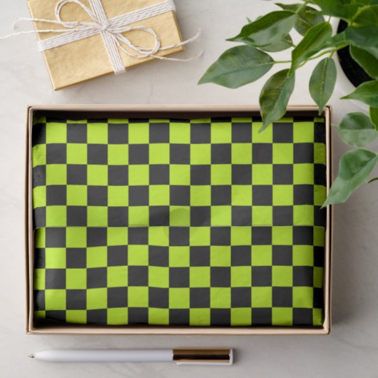 Acid green black checkerboard pattern seidenpapier (Geschenk)