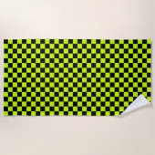 Acid green black checkerboard pattern strandtuch (Vorderseite)