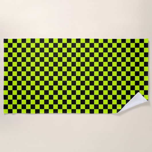Acid green black checkerboard pattern strandtuch (Vorderseite)