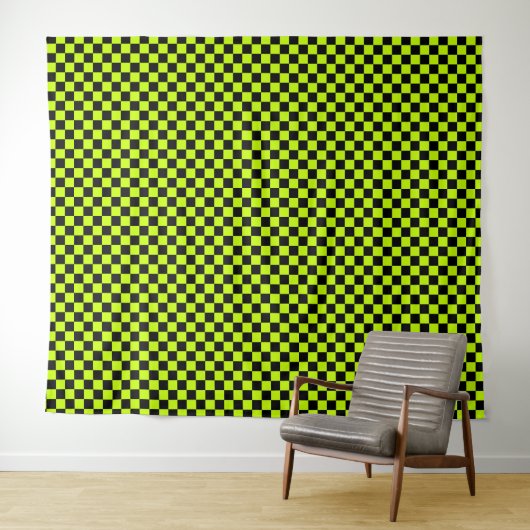 Acid green black checkerboard pattern wandteppich (Beispiel (Horizontal))