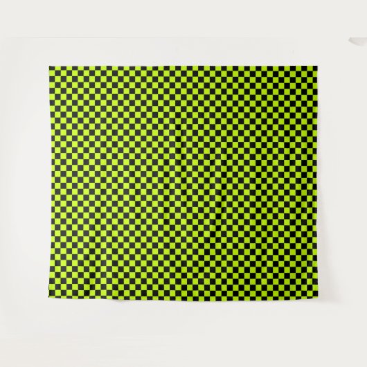 Acid green black checkerboard pattern wandteppich (Vorderseite (Horizontal))