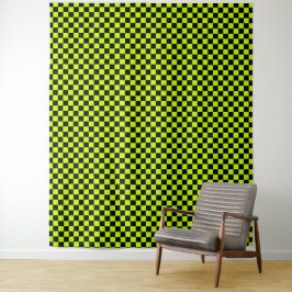 Acid green black checkerboard pattern wandteppich