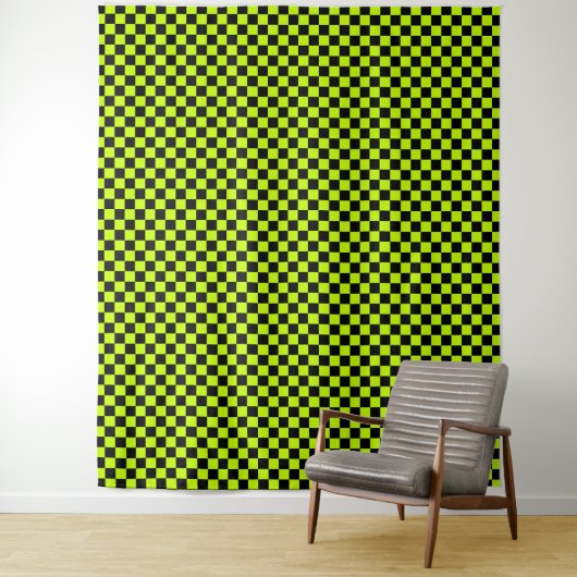 Acid green black checkerboard pattern wandteppich (Beispiel)