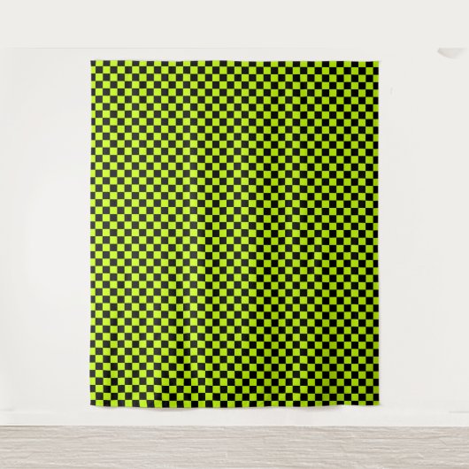 Acid green black checkerboard pattern wandteppich (Vorderseite)