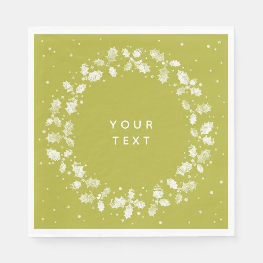 Acid Green Hand gedruckt Holly Wreath Weihnachten Serviette (Vorderseite)