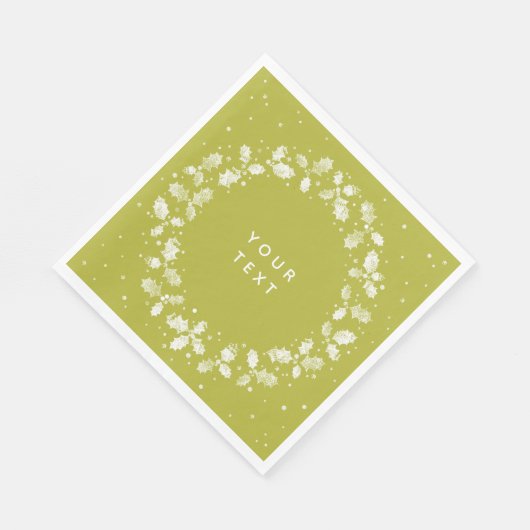 Acid Green Hand gedruckt Holly Wreath Weihnachten Serviette (Ecke)