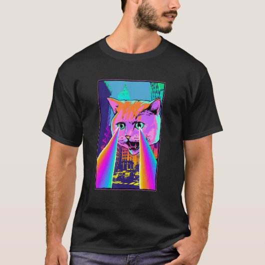 Acid Pixie Laser Cat im City Psychedelic Tripp T-Shirt (Vorderseite)