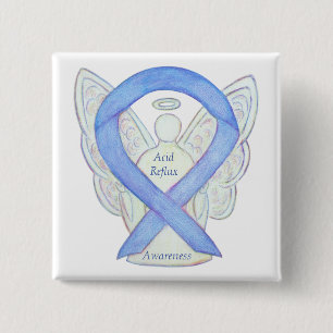 Acid Reflux Awareness Periwinkle Ribbon Angel Butt Button